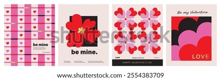 Set of Valentine's Day poster, greeting card, cover, label, sale promotion templates, pattern background in modern trendy geometric style.