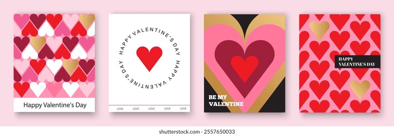 Set of Valentine's Day poster. Modern abstract design with hearts. Design of greeting card, cover, label, sale promotion.