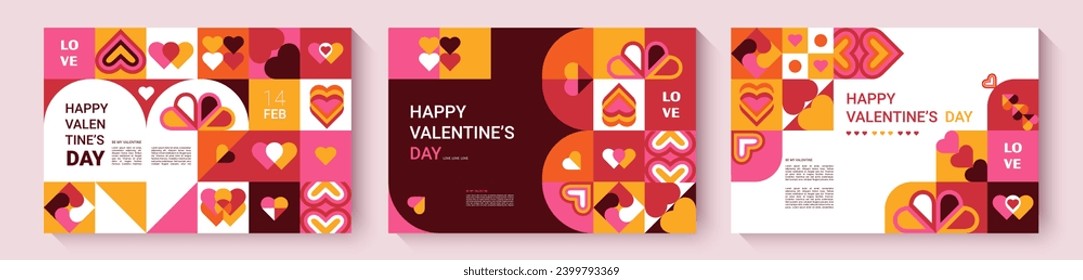 set of Valentine's Day posters, greeting card, banner, label, sale promotion template, cover in geometric style. Bauhaus. Geometric print, geometric pattern