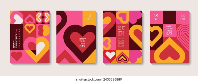 set of Valentine's Day posters, greeting card, banner, label, sale promotion template, cover in geometric style. Bauhaus. Geometric print