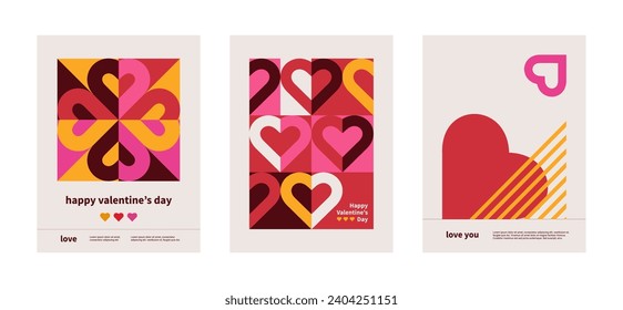 set of Valentine's Day posters, greeting card, banner, label, sale promotion template, cover in geometric style. Bauhaus. Geometric print