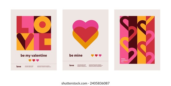 set of Valentine's Day posters, greeting card, banner, label, sale promotion template, cover in geometric style. Bauhaus. Geometric print