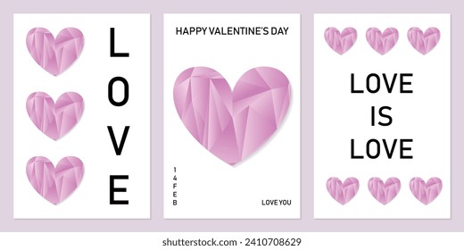 Set of Valentines Day posters templates. Trendy minimalist aesthetic with gradients, typography, y2k backgrounds, geometric elements. Modern design for banner, invitation, card, cover