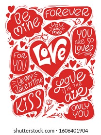 Set of Valentines day quote.  Vector typography collection for design stamps, cards, posters, romantic quote