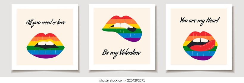 Set of Valentine's day Rainbow lips. Kiss illustration.i Vector illustration
