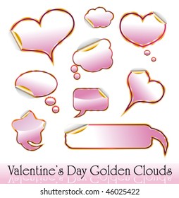 Set of Valentine's Day Red and Gold Hearts and Clouds stickers