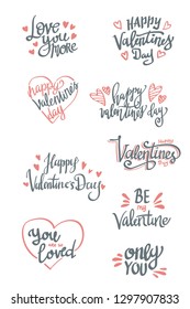 set of valentine's day related words hand lettering typography vector