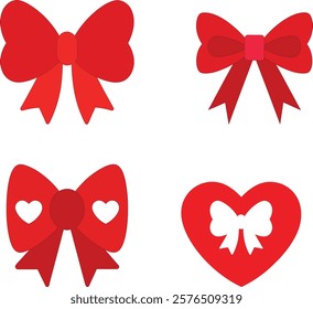 set of valentine's day ribbon on white background vector art illustration