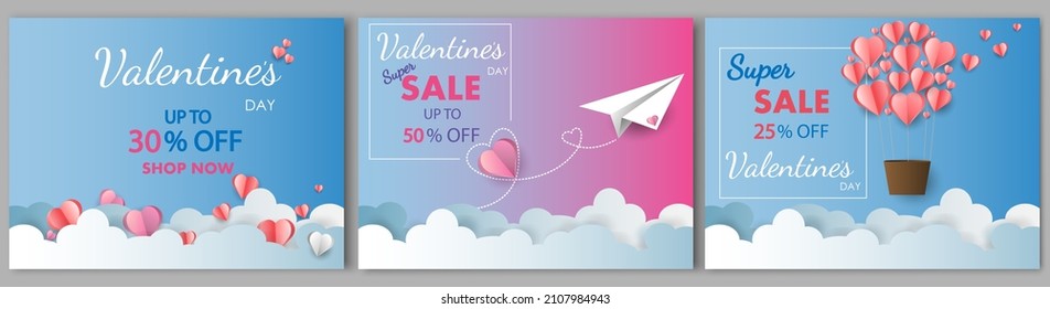 Set of Valentines day sale banners.Valentines Day social media banner.Vector wallpaper, flyers, invitation, website banners, online shopping,posters, brochure.Love Day Spesial Offer.