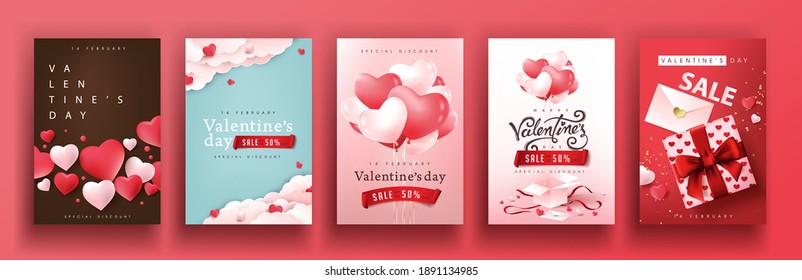  Set of Valentine's day sale poster or banner background. 