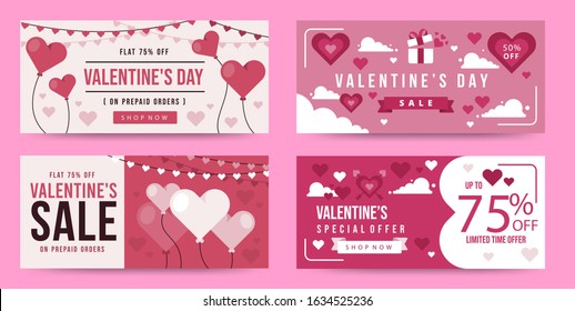 Set of Valentines Day Sale Promotion Banners. Trendy Design Vector for Wallpaper, flyers, invitation, posters, brochure, voucher,banners.