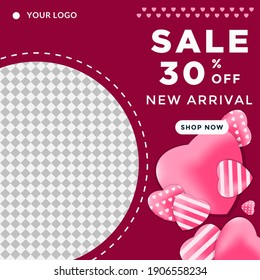 Set of Valentine's day sale promotion for social media post template collection. Web banner advertising.