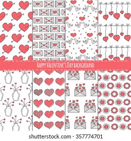 Set of Valentine's Day seamless backgrounds in hand drawn style