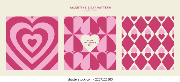 Set von Valentinstag Nahtloses Muster. Liebe und Herz. Hübscher, schicker Hintergrund. Retro-Stil. Feierungspaket, Einladung zur Hochzeit, Muttertag. Romantische, einfache Form. Trendy Vektorgrafik.