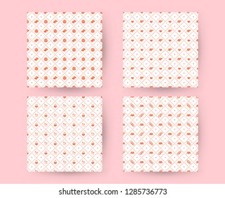 Set of Valentines Day seamless patterns. Vector texture with red romantic signs