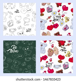 Set of Valentine's day seamless vector backgrounds.