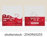 Set of Valentines day social media post templates,  Red background with love decoration Vector design, fashion advertising. Offer social media banners. vector photo frame mockup illustration