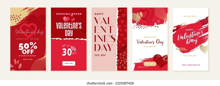 Set of Valentines day social media banners. Vector illustrations for social media banners, website banners, online shopping, sale ads, greeting cards, marketing material.