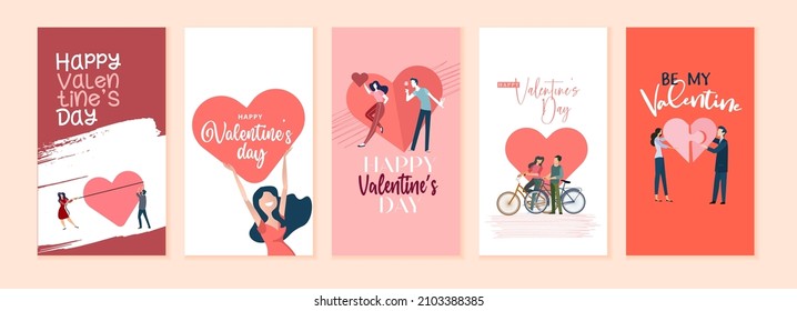 Set of Valentines day social media banners. Vector illustrations for greeting cards, backgrounds, website and mobile website banners, social media banners, marketing material.