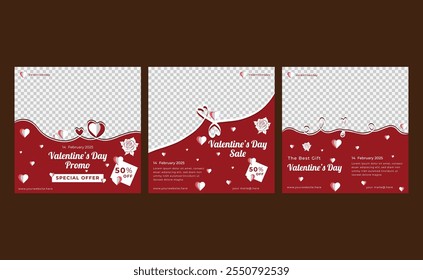 Set of Valentines day social media post templates, Red background with love decoration Vector design, fashion advertising. Offer social media banners.