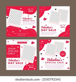 Set of Valentines dia social media post templates, Fundo vermelho com decoração de amor Projeto vetor, publicidade de moda. Ofereça banners de mídia social.