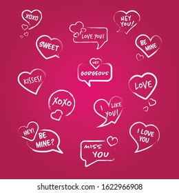 Set of Valentine's Day speech bubbles with love messages. Vector