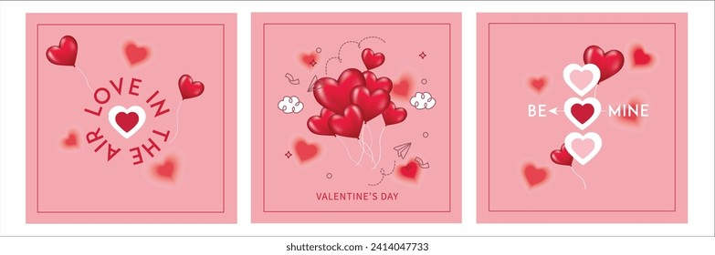 Set of Valentine's Day square banner design template. pink background with a playful frame. Usable for social media posts, greeting cards, banners, and web ads. 