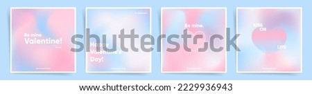 Set of Valentine's Day square cards. Lovely modern art poster cover design. Invitation and greeting card or post templates with valentine day gradients. Wavy pink gradient layout template set.