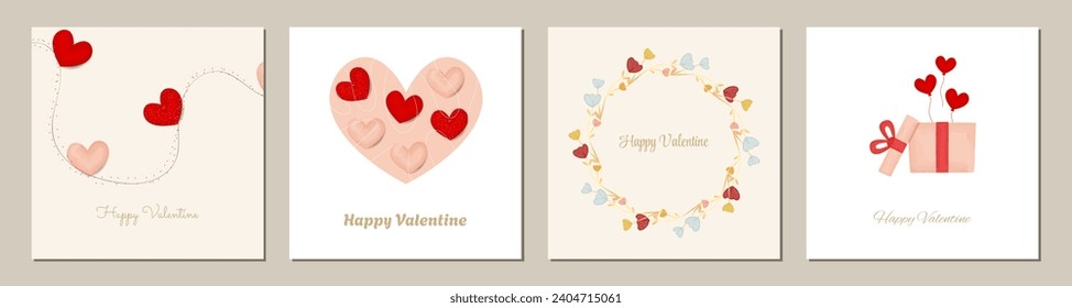 Set of Valentine's Day square poster, greeting card, social media post, cover, label, sale promotion templates