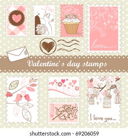 set of valentine`s day stamps