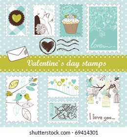 set of valentine`s day stamps