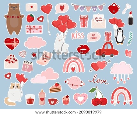 Set of Valentine's Day stickers. Vector illustration love concept on white background. Perfect for decoration, greeting cards. 
