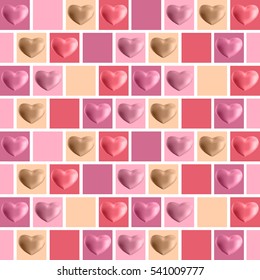 Set of Valentine's Day Symbol. 3d hearts on a light background. Happy love. Vector illustration