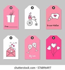 Set with Valentine's Day tags. Vector illustration.