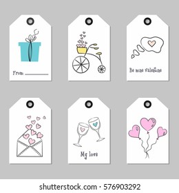 Set with Valentine's Day tags. Vector illustration.