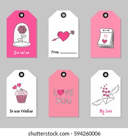 Set with Valentine's Day tags. Vector illustration.