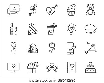 Set von Valentinstag dünnen Linie Symbole, Herzen, Liebe, Form, Romantik, Wohltätigkeit