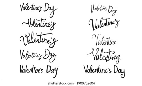 Set Valentines Day typography with handwritten calligraphy isolated on white background. Vector Illustration EPS 10
