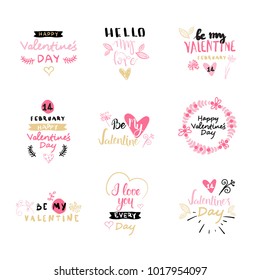 Logotipo De Letras De Tipografía Del Día De San Valentín. Diseño de Emblemas de Amor con Calligrafía Dibujada A Mano De Corazón Ilustración De Vectores Aislados