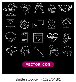 Set valentine's day vector icon flat style isolated on black background