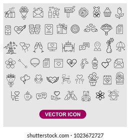 Set valentine's day vector icon in trendy flat style isolated on grey background