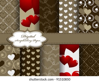 set of Valentines day vector paper for scrapbook