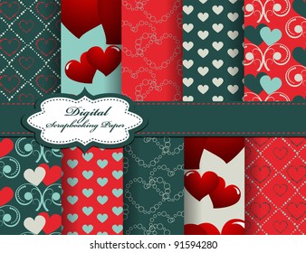 set of Valentines day vector paper for scrapbook