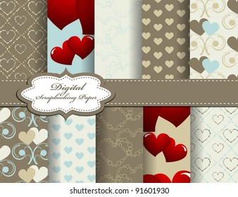 set of Valentines day vector paper for scrapbook