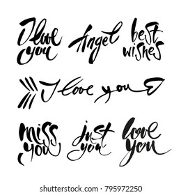 Set of Valentine's Day vintage hand drawn quotes about love. For postcards, greeting cards, T-shirts and banners. Calligraphic vector illustration. 