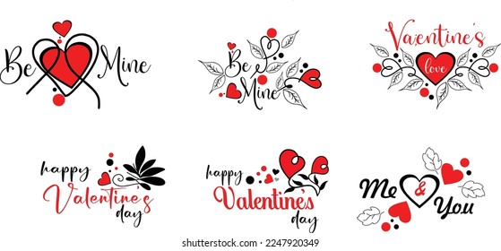 Set of Valentine's day. Wedding icon. hand drawn, Calligraphy card sticker graphic design element. Hand written sign. Winter Holidays vector.