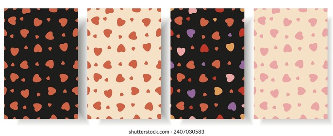 Set Valentine's Day Wrapping paper with Groovy red Hearts. Collection holiday Wrapper sheets. Vector illustration can used textile, bed linen and wallpaper print. EPS 10