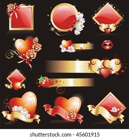 Set with Valentines design elements. (Vector illustration)