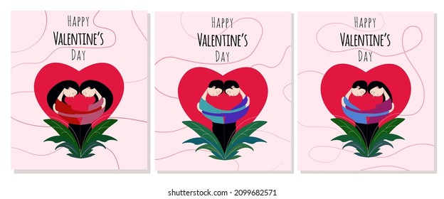 A set of valentines with different couples. A collection of posters with different loves. LGBT, heterosexual