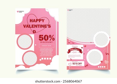 Set of Valentine's flyer template for social media post, greeting card, banner, and web ad.